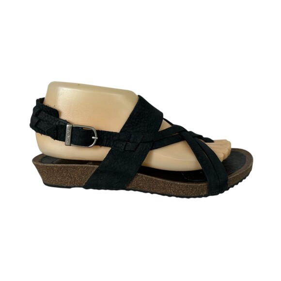 Teva Ysidro Sandals Womens Black Leather Strappy Thong Comfort Low Wedge  Size 8 - Picture 3 of 11